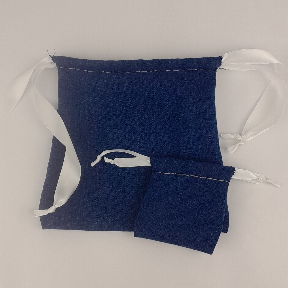 2 Handcrafted Stretchy Jean Ribbon Drawstring Matching Bags - Picture 2 of 10